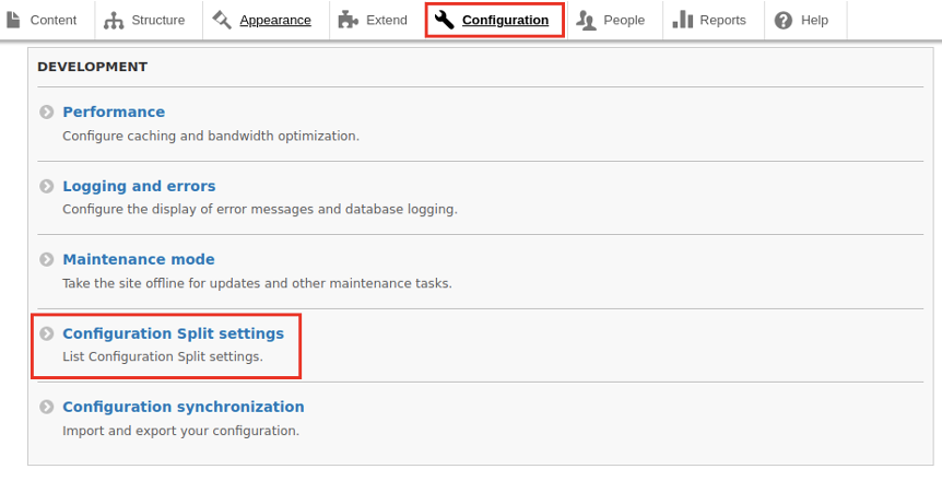 Configuration split settings